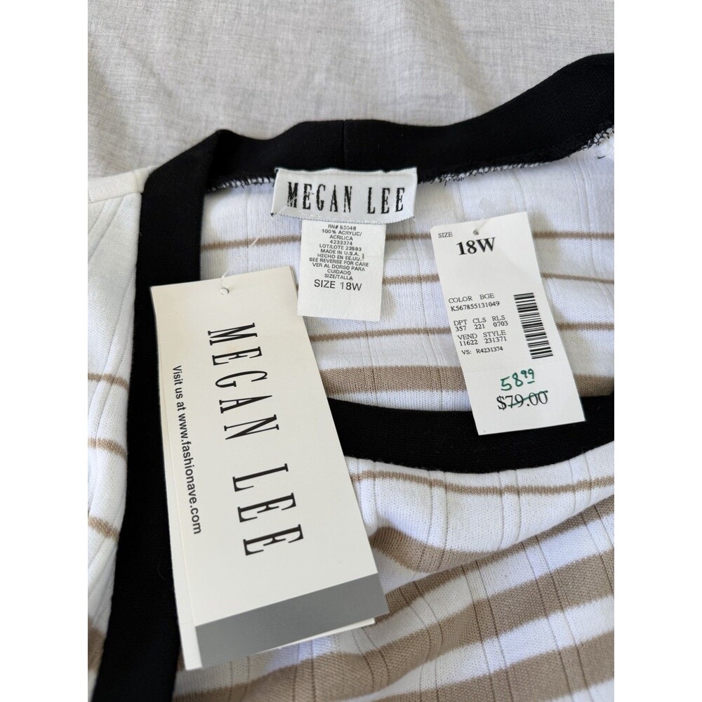 Megan Lee Layered Cardigan Top Women's Size 18W White Black Tan Twofer One Top - Picture 3 of 7